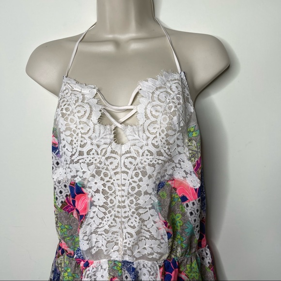 Rare Victoria’s secret Y2k Green Multi-Color Floral Lace slip on cami Romper M - Picture 9 of 9
